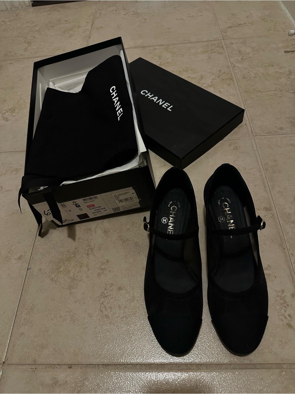 CHANEL Black Suede Mary Jane Heels with Ankle Strap
